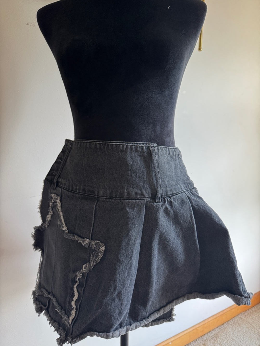 Social Collision Black Distressed Star Denim Mini Skirt